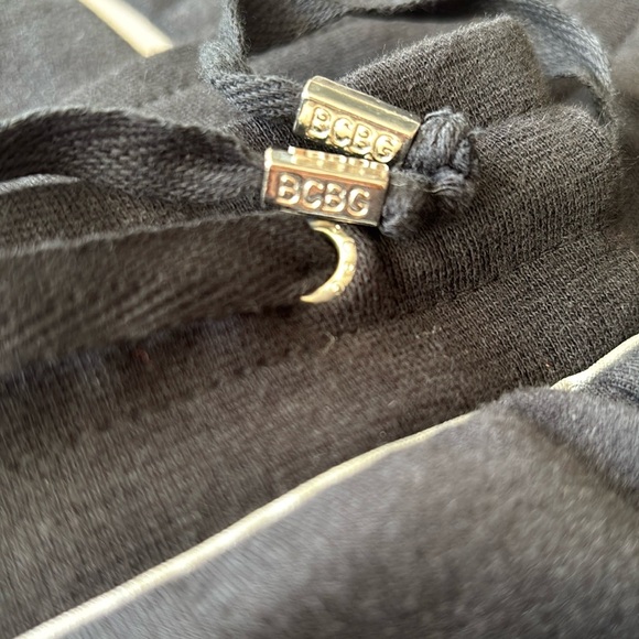 BCBG Max Azria Black track suit jacket and pants with floral Rhinestone Logo - Picture 13 of 16